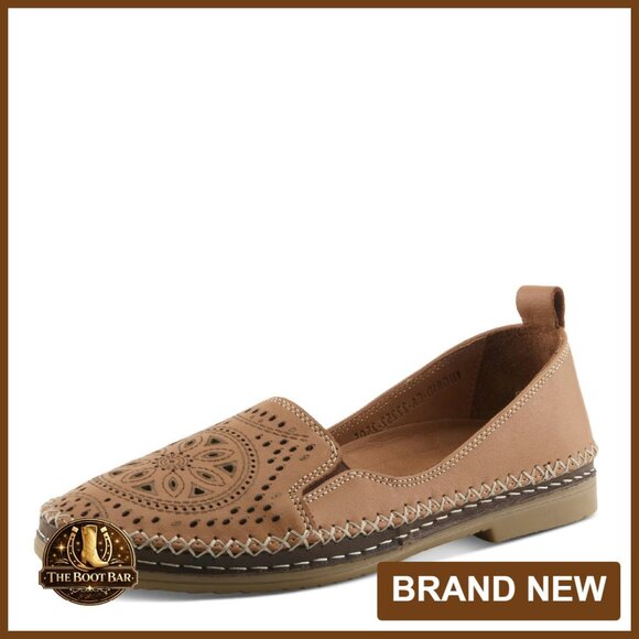 Leather Loafers Slip-On Laser Cutout Elastic Goring Lightweight Sole